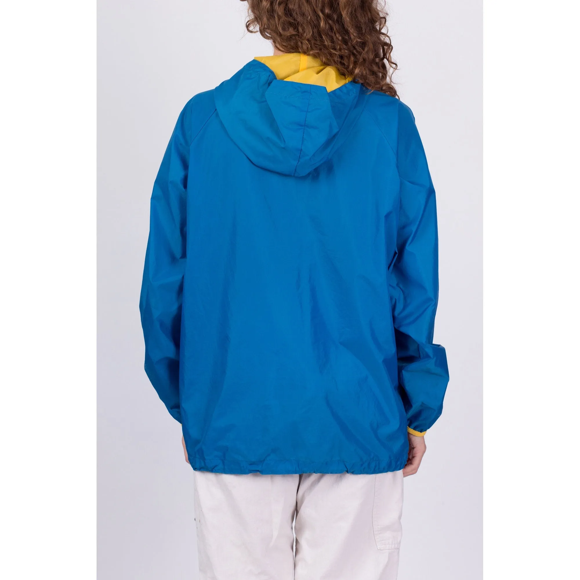 90s Blue Hooded Anorak Pullover Windbreaker - Men's Medium