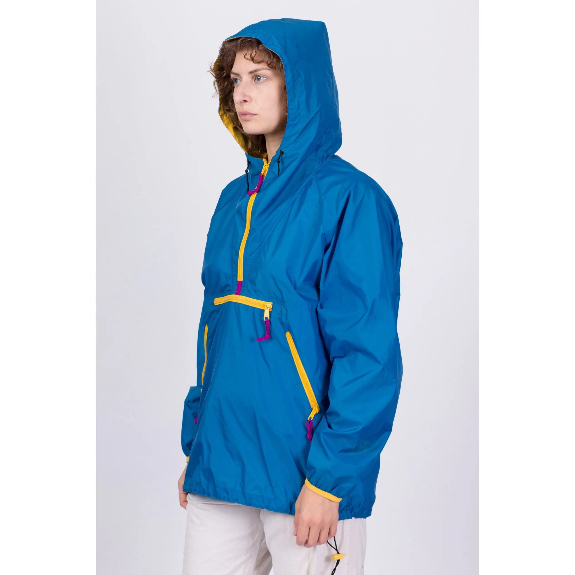 90s Blue Hooded Anorak Pullover Windbreaker - Men's Medium