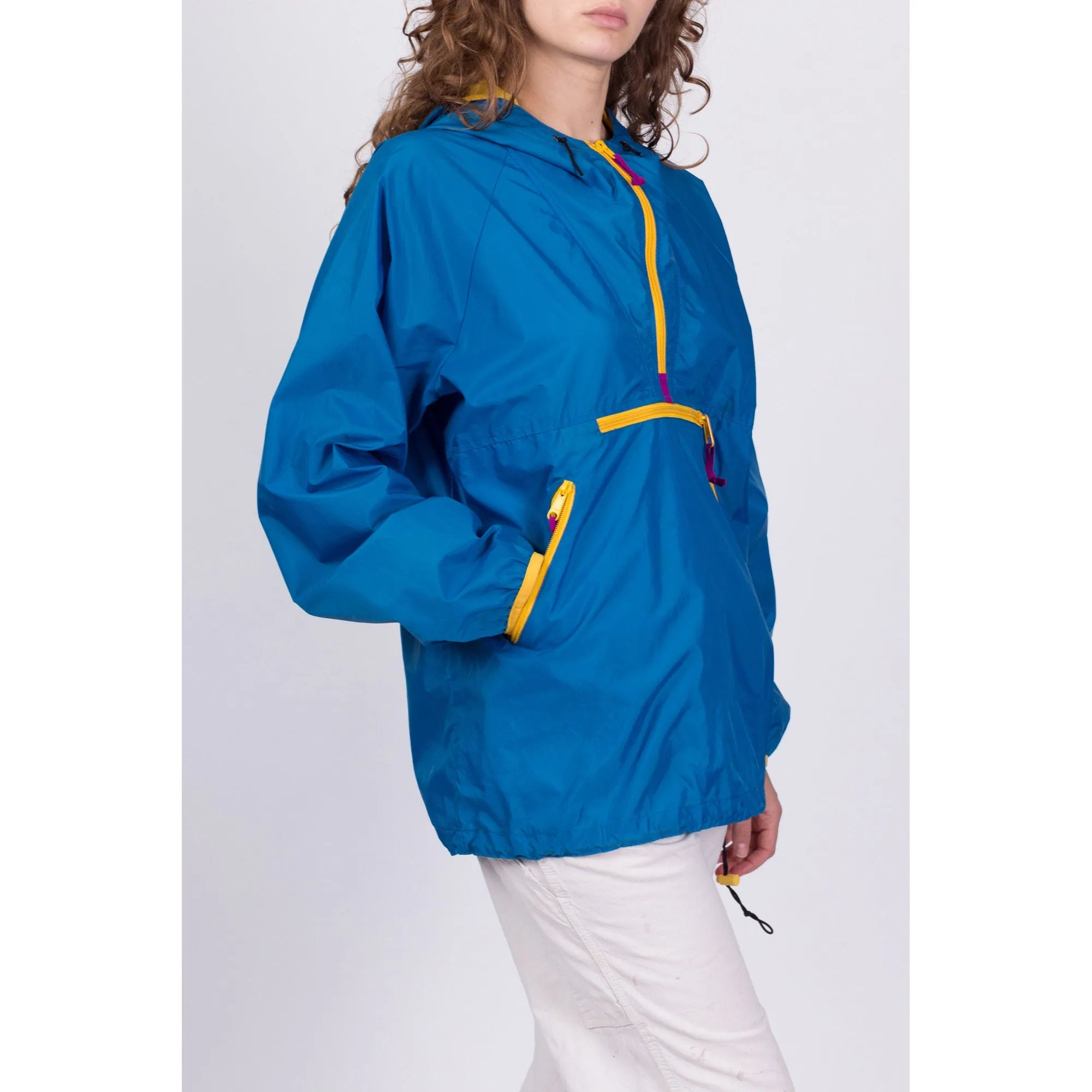 90s Blue Hooded Anorak Pullover Windbreaker - Men's Medium