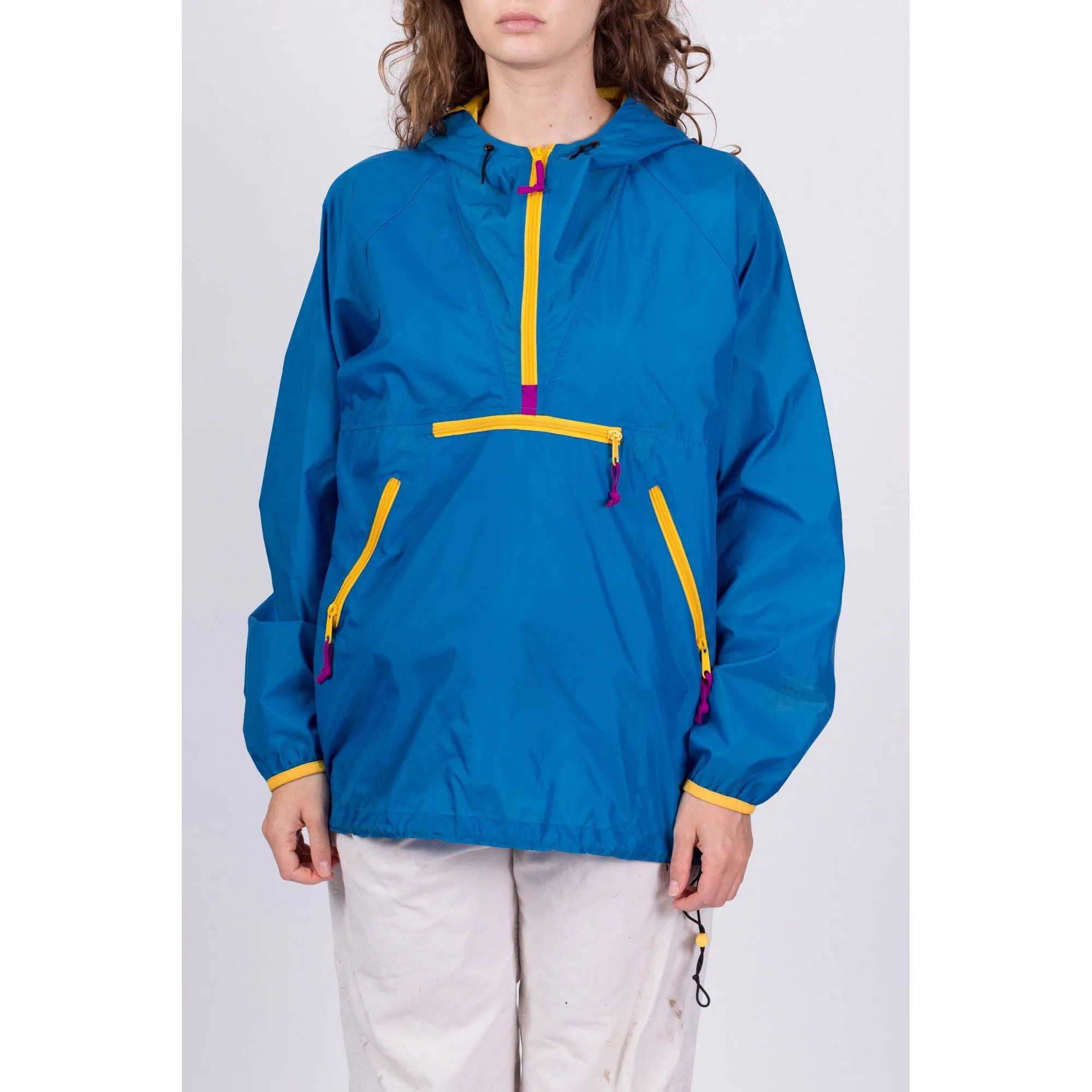 90s Blue Hooded Anorak Pullover Windbreaker - Men's Medium