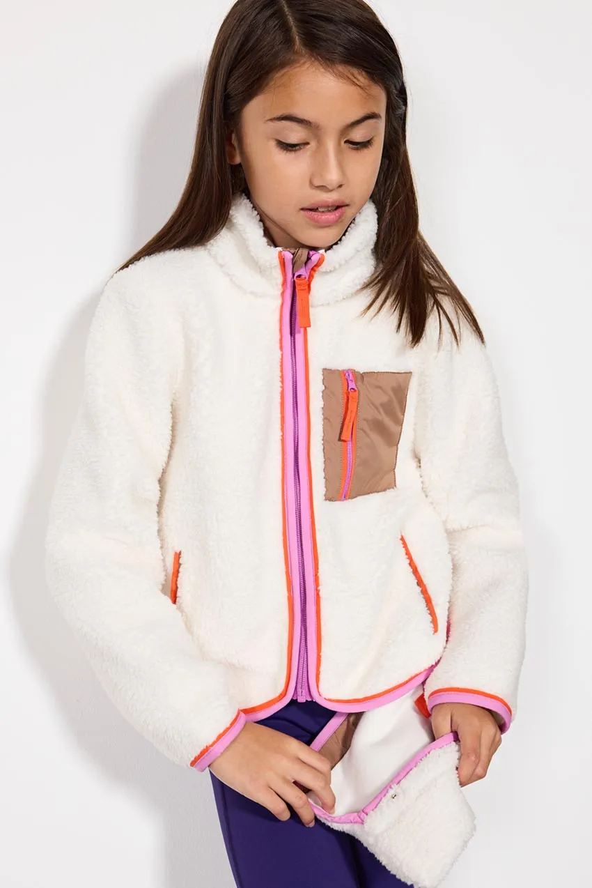 Ascend Girls’ Stowaway Hood Sherpa Fleece Full Zip Jacket