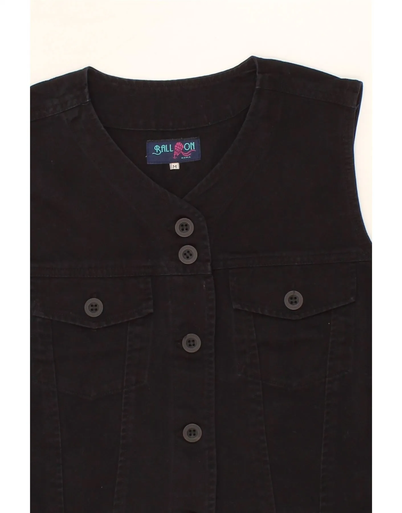 BALLOON Womens Crop Denim Gilet UK 12 Medium Black Cotton