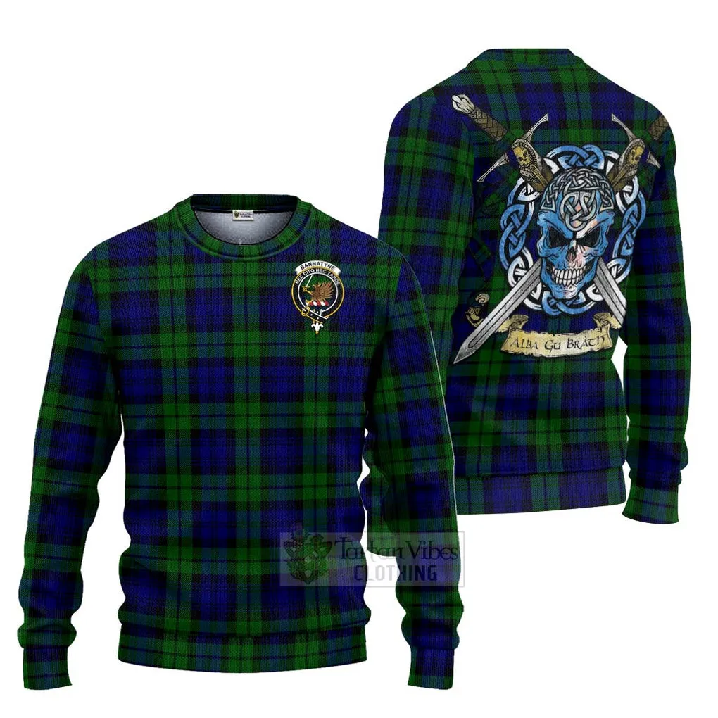 Bannatyne Tartan Ugly Sweater with Family Crest Celtic Skull Style