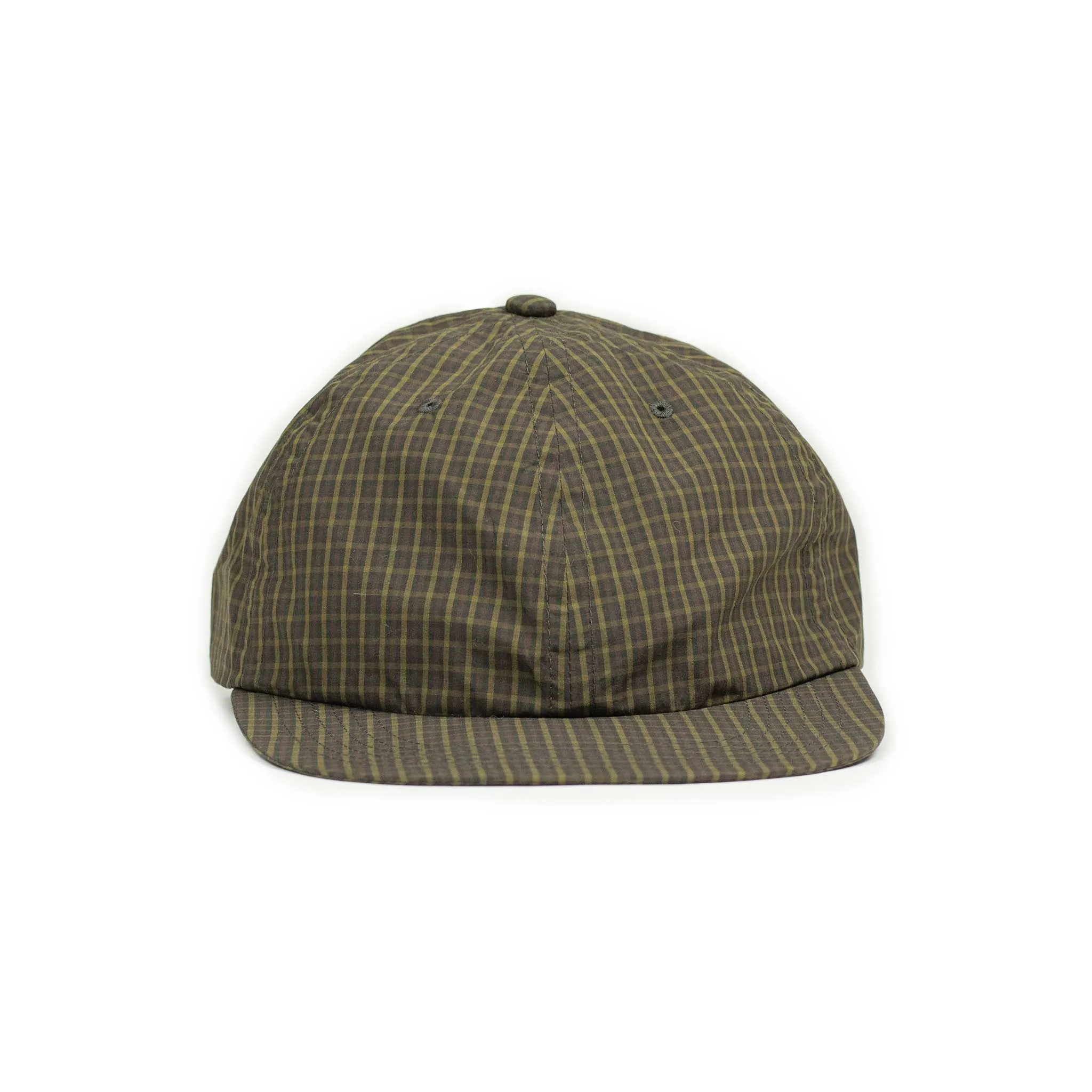 Baseball cap in beige and brown checked cotton and nylon Cordura