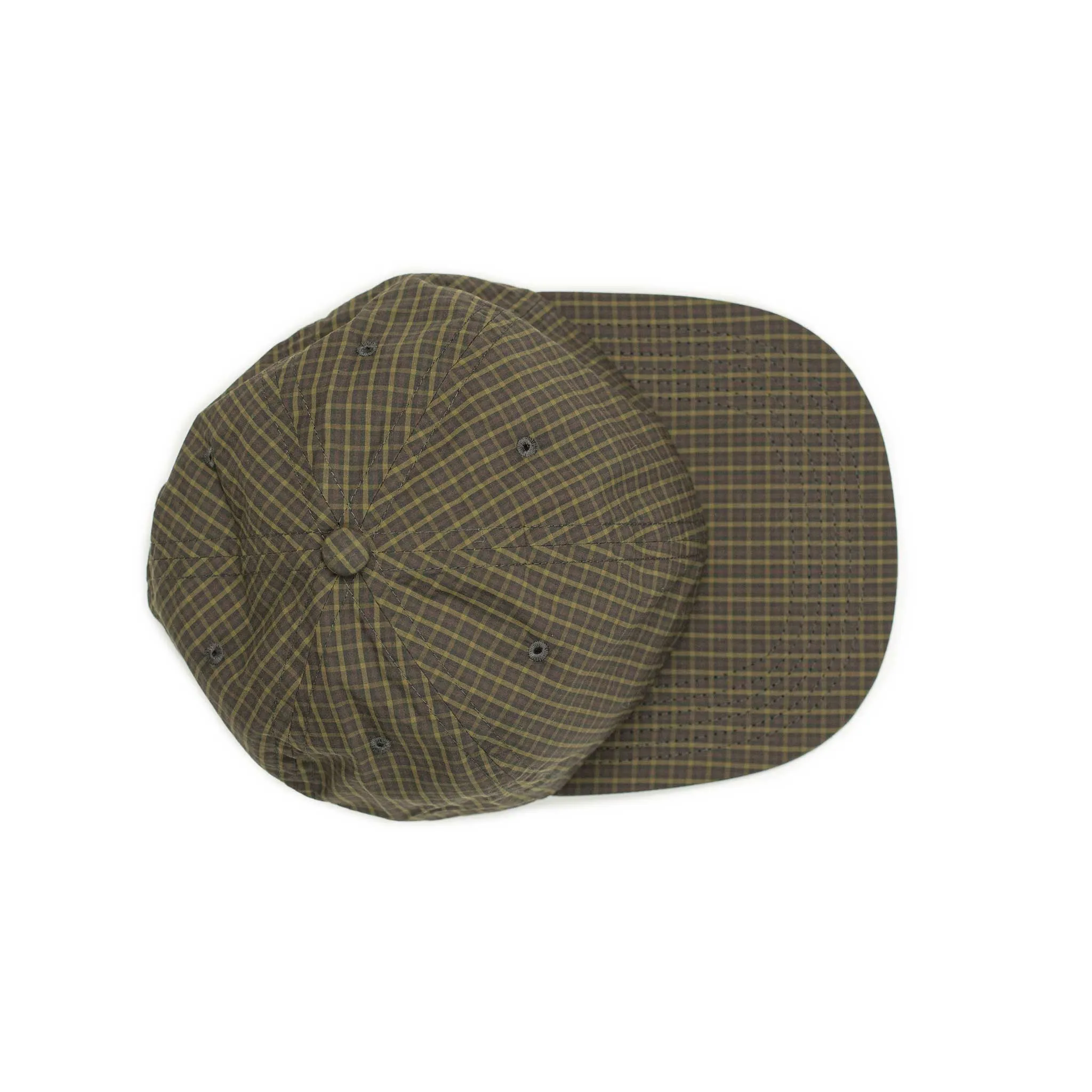 Baseball cap in beige and brown checked cotton and nylon Cordura