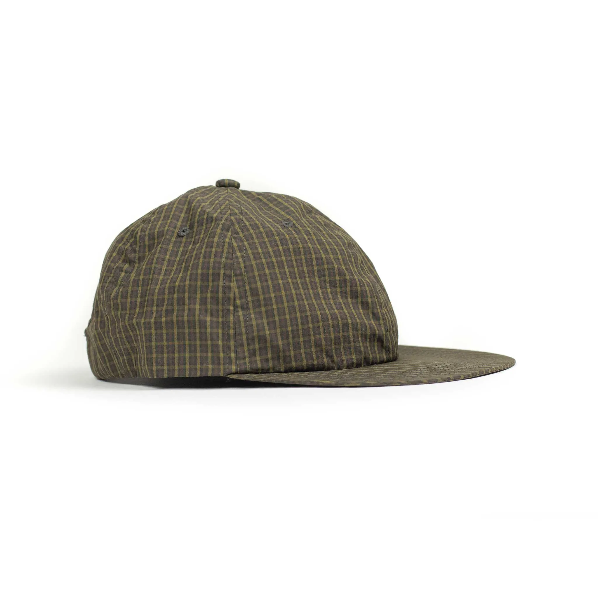 Baseball cap in beige and brown checked cotton and nylon Cordura