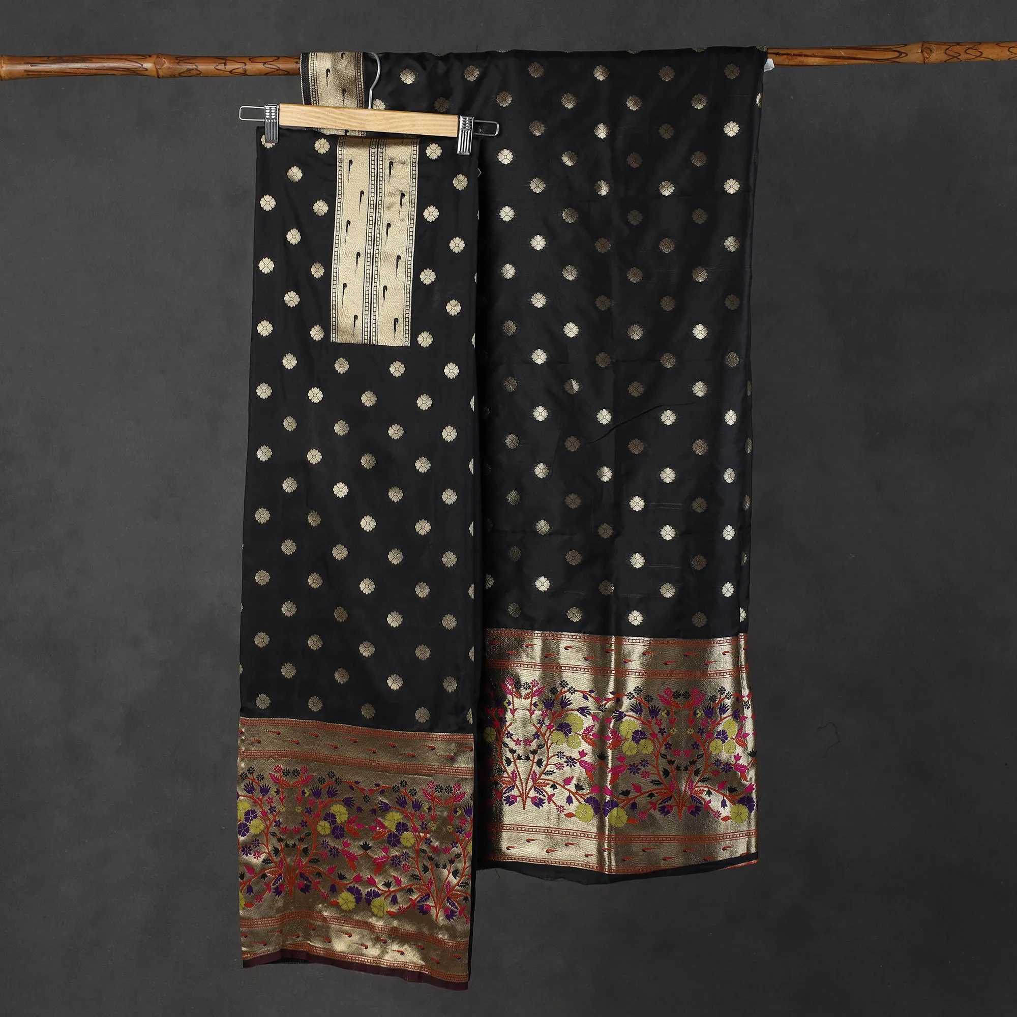 Black - 2pc Paithani Weave Silk Suit Material Set 06