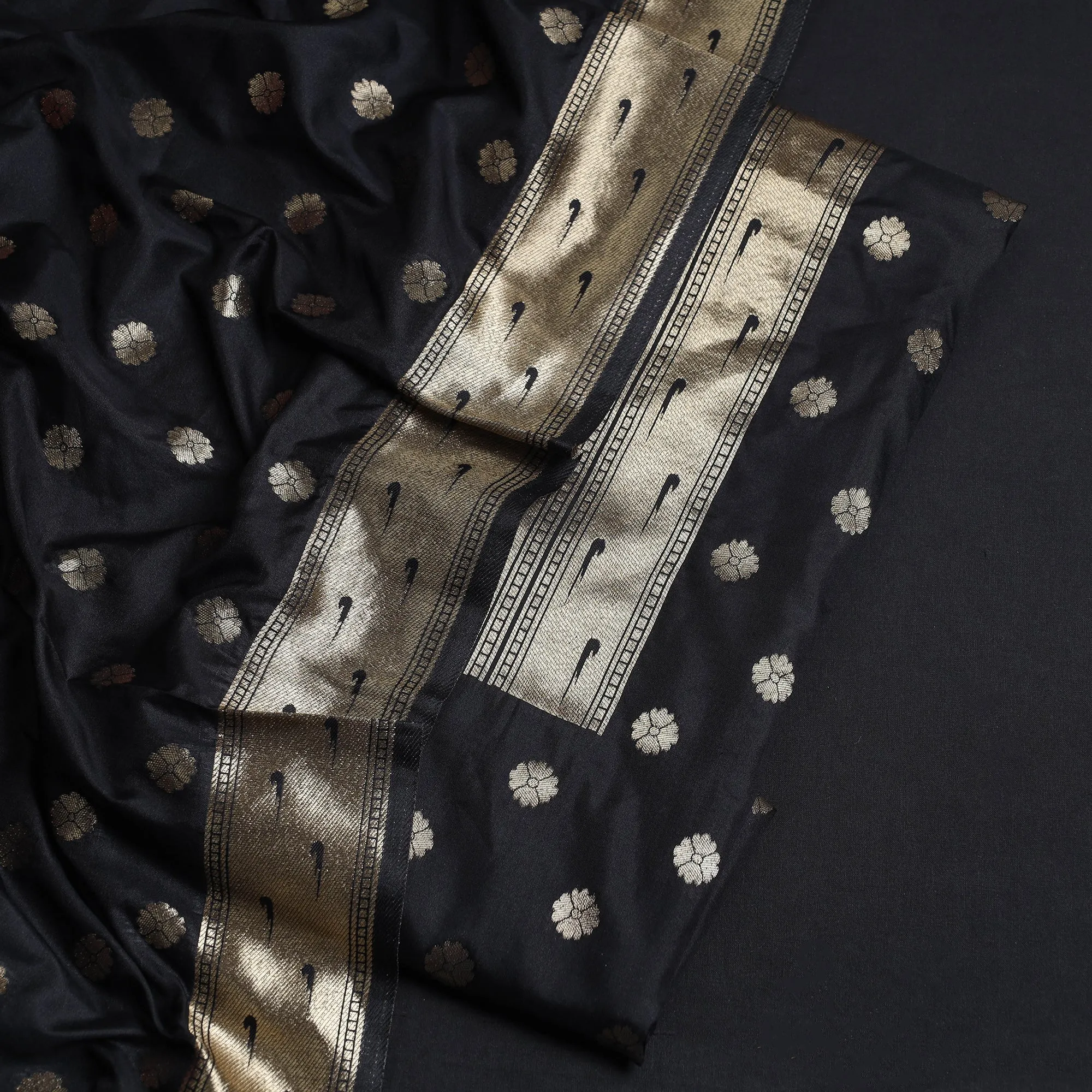 Black - 2pc Paithani Weave Silk Suit Material Set 06