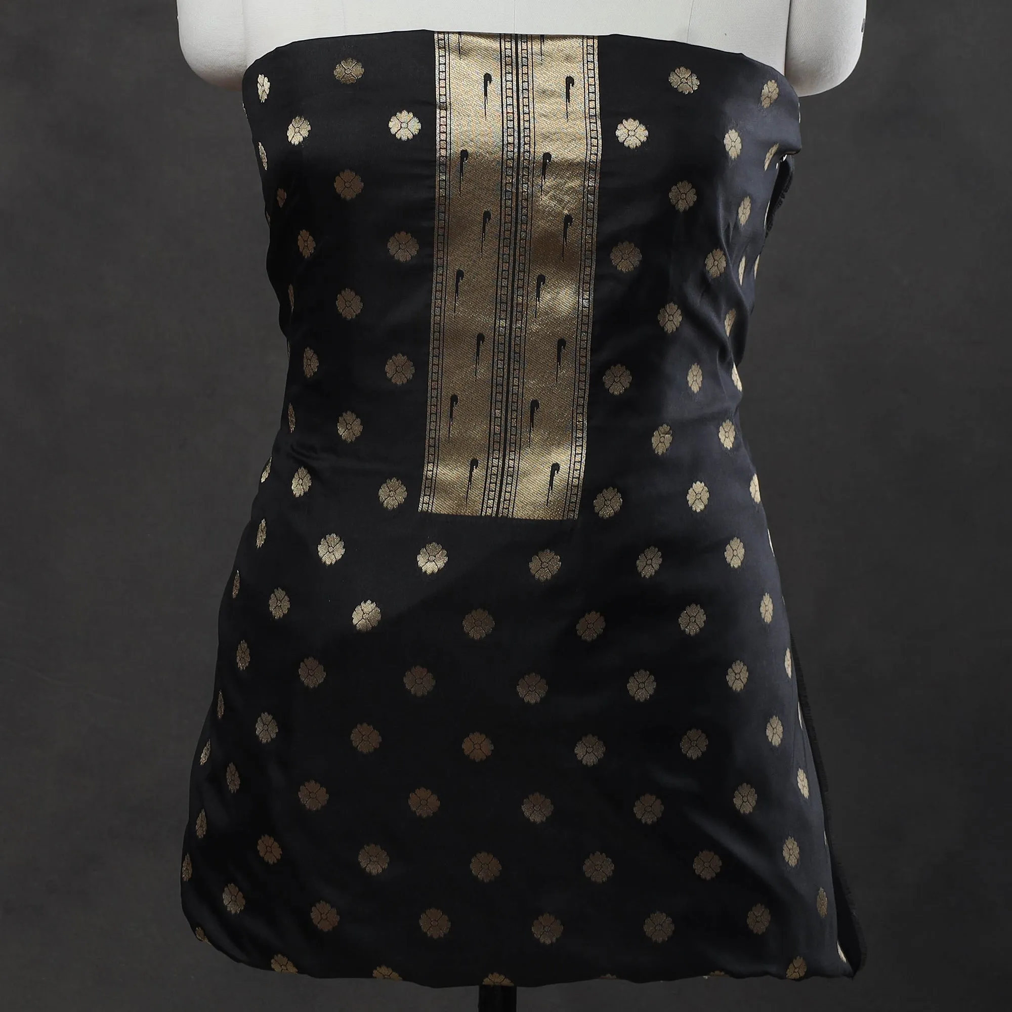 Black - 2pc Paithani Weave Silk Suit Material Set 06