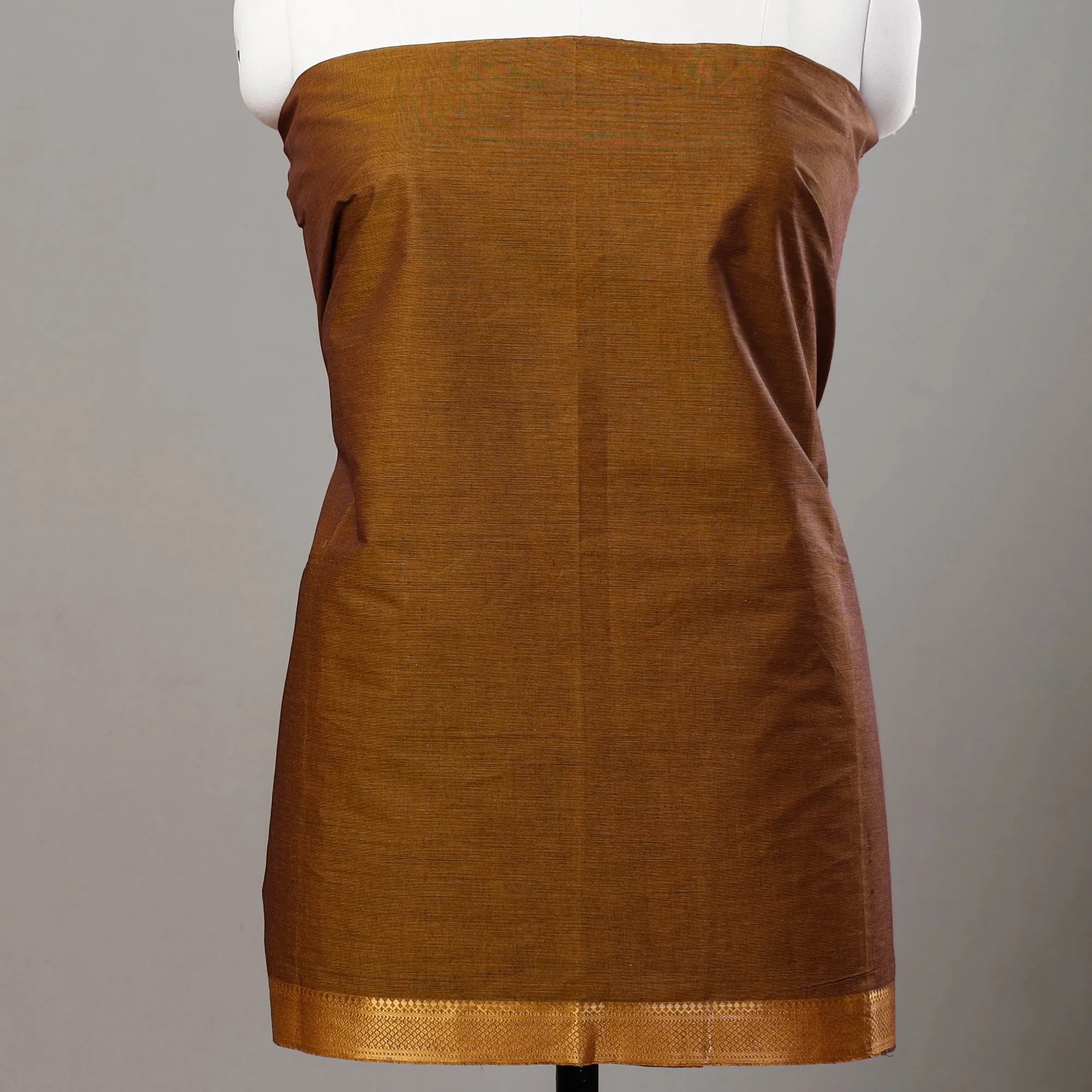 Brown - 3pc Mangalagiri Cotton Suit Material Set with Zari Border