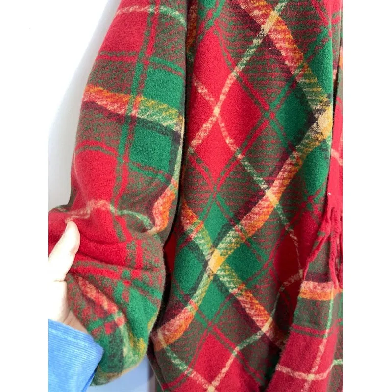 Cabin Dweller Tartan Thick Warm Free Size Long Kimono Robe Wrap
