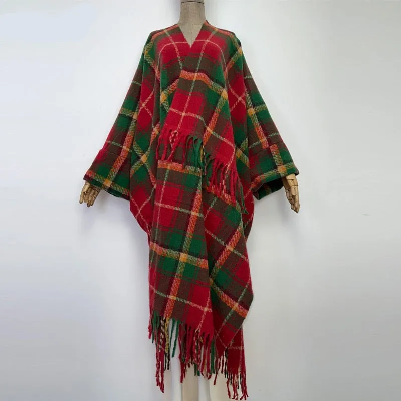 Cabin Dweller Tartan Thick Warm Free Size Long Kimono Robe Wrap