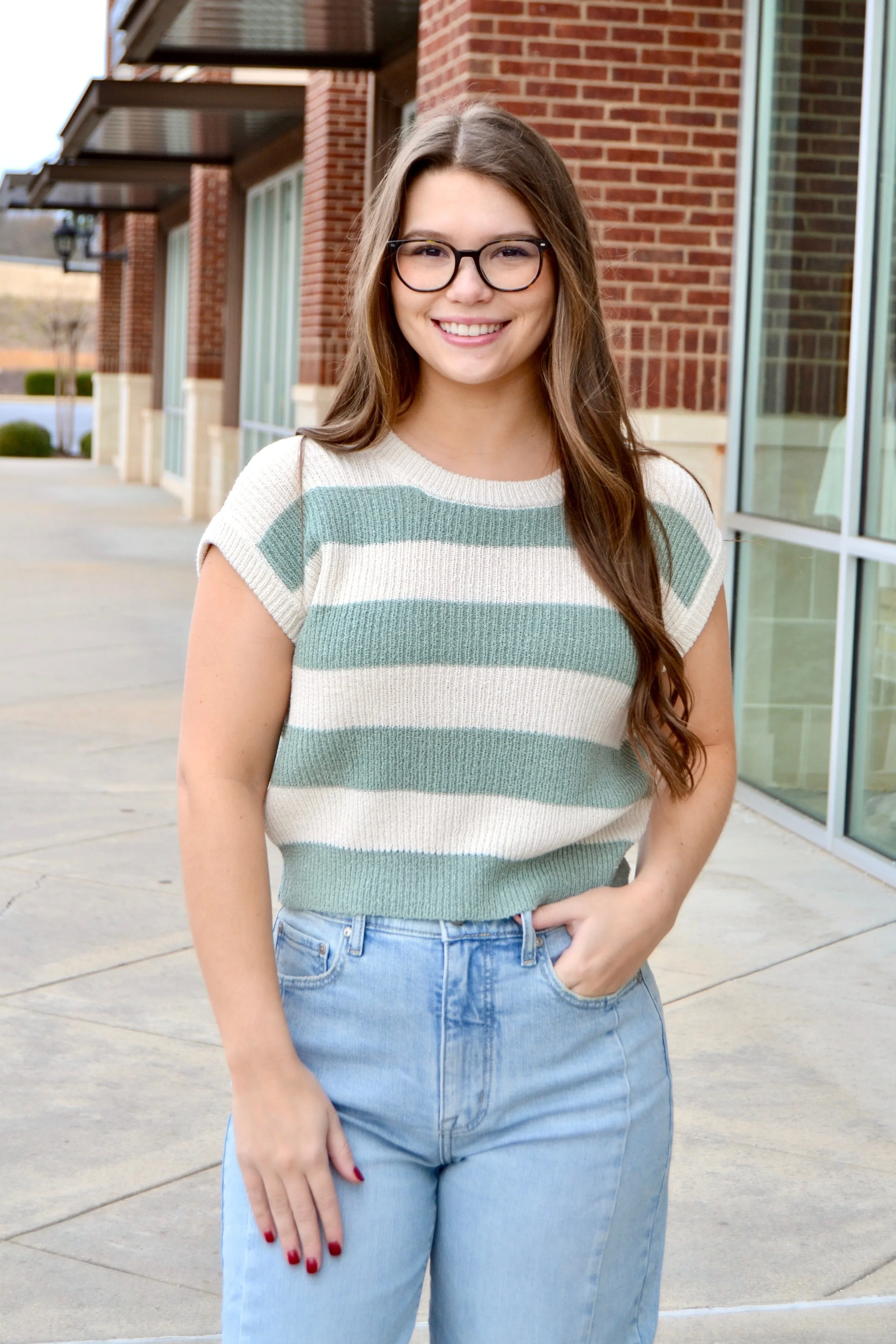 Cap sleeve striped sweater