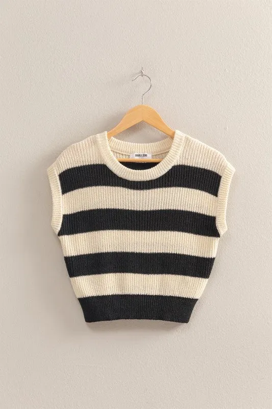 Cap sleeve striped sweater