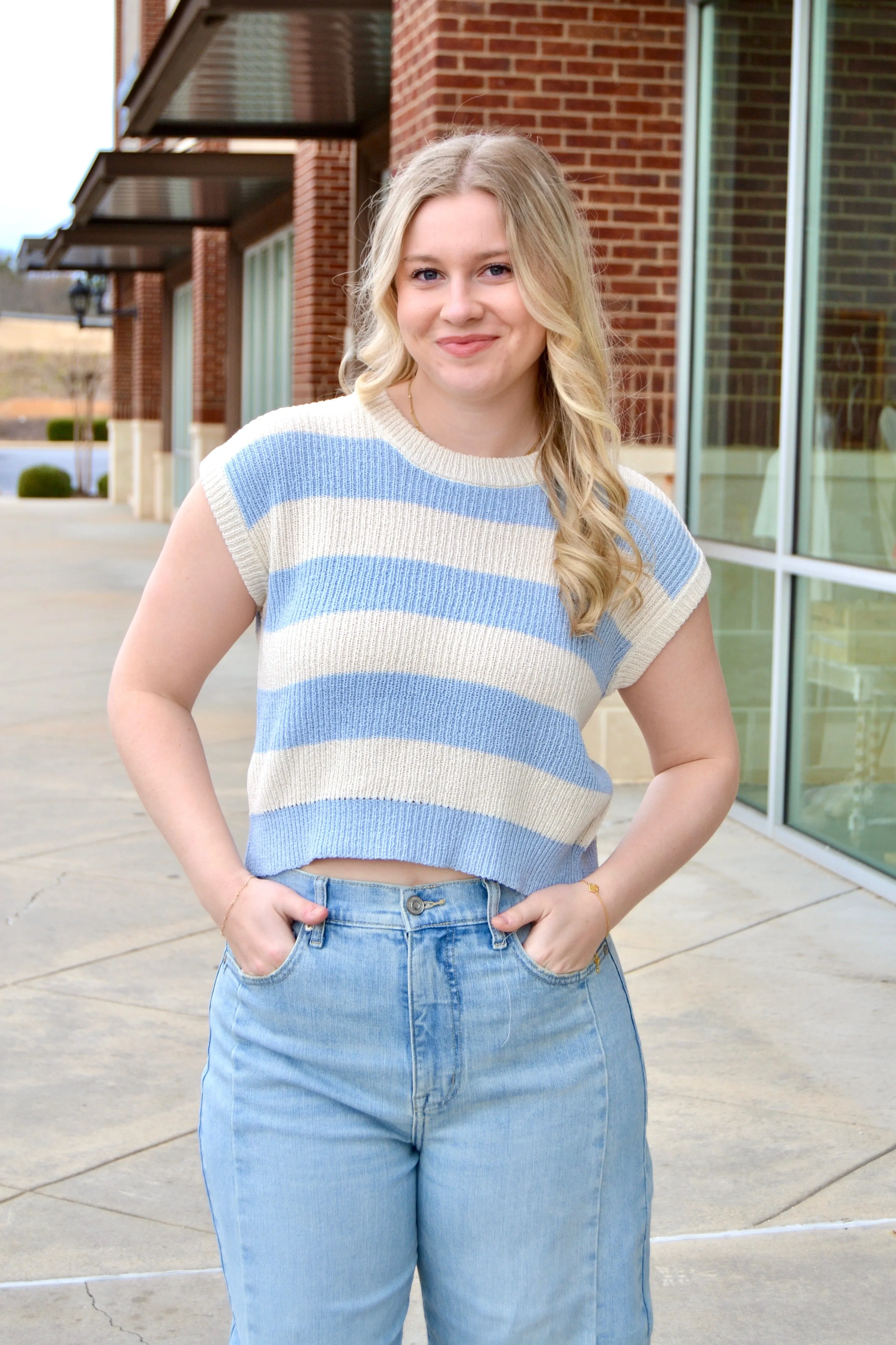 Cap sleeve striped sweater