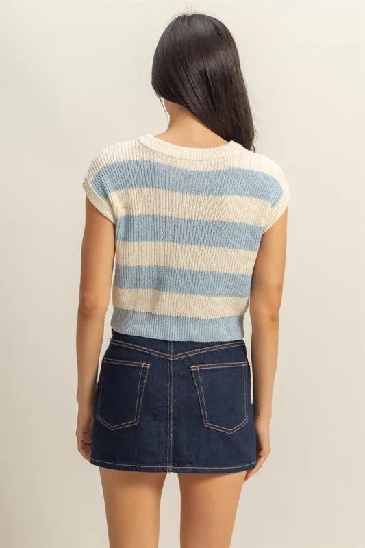 Cap sleeve striped sweater