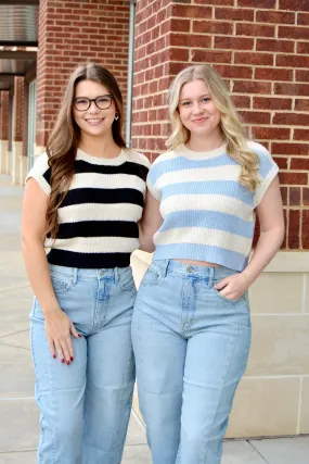 Cap sleeve striped sweater