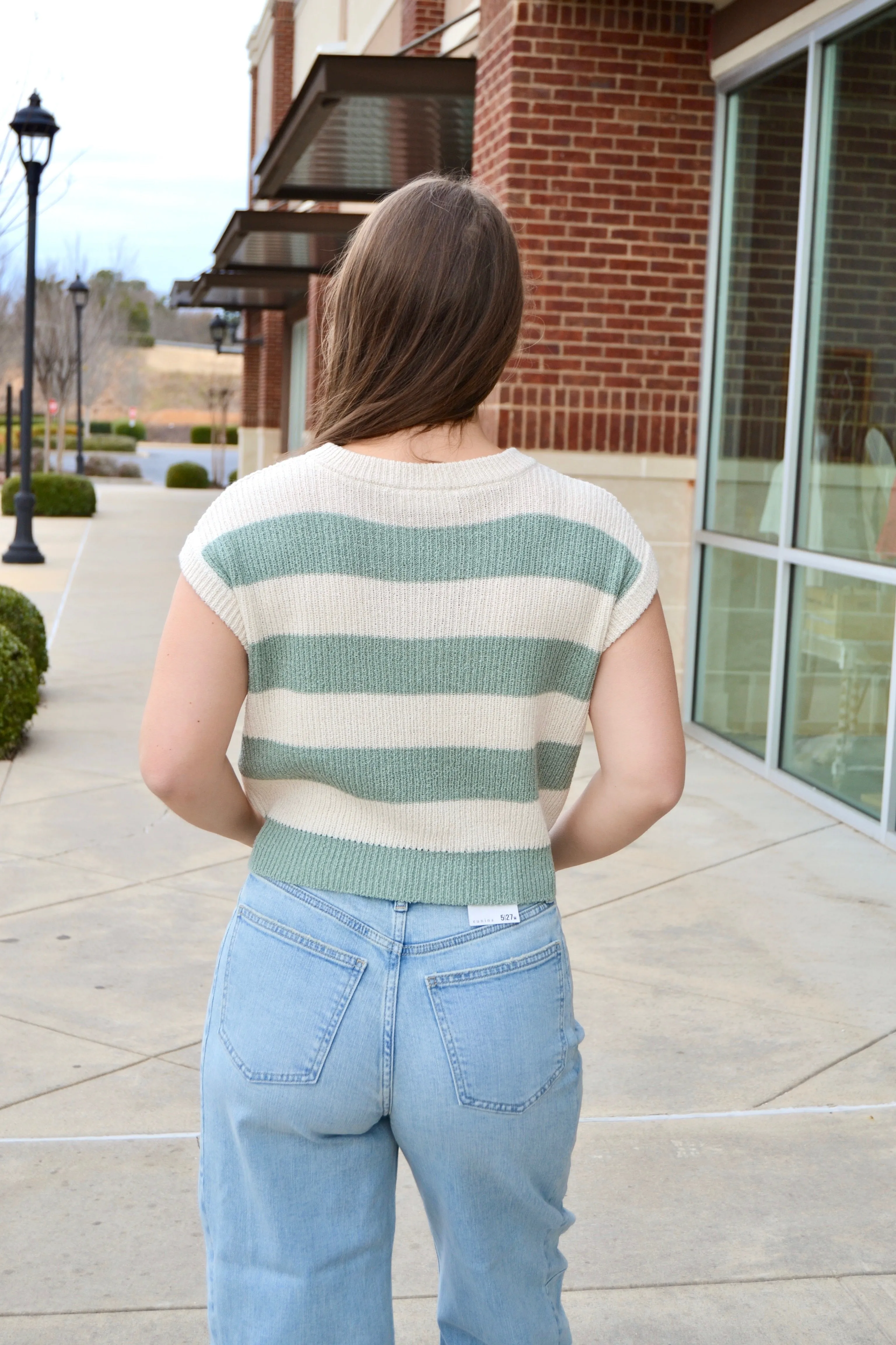 Cap sleeve striped sweater