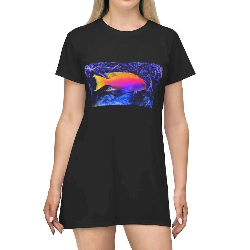 Colored Fish All Over Print T-Shirt Dress