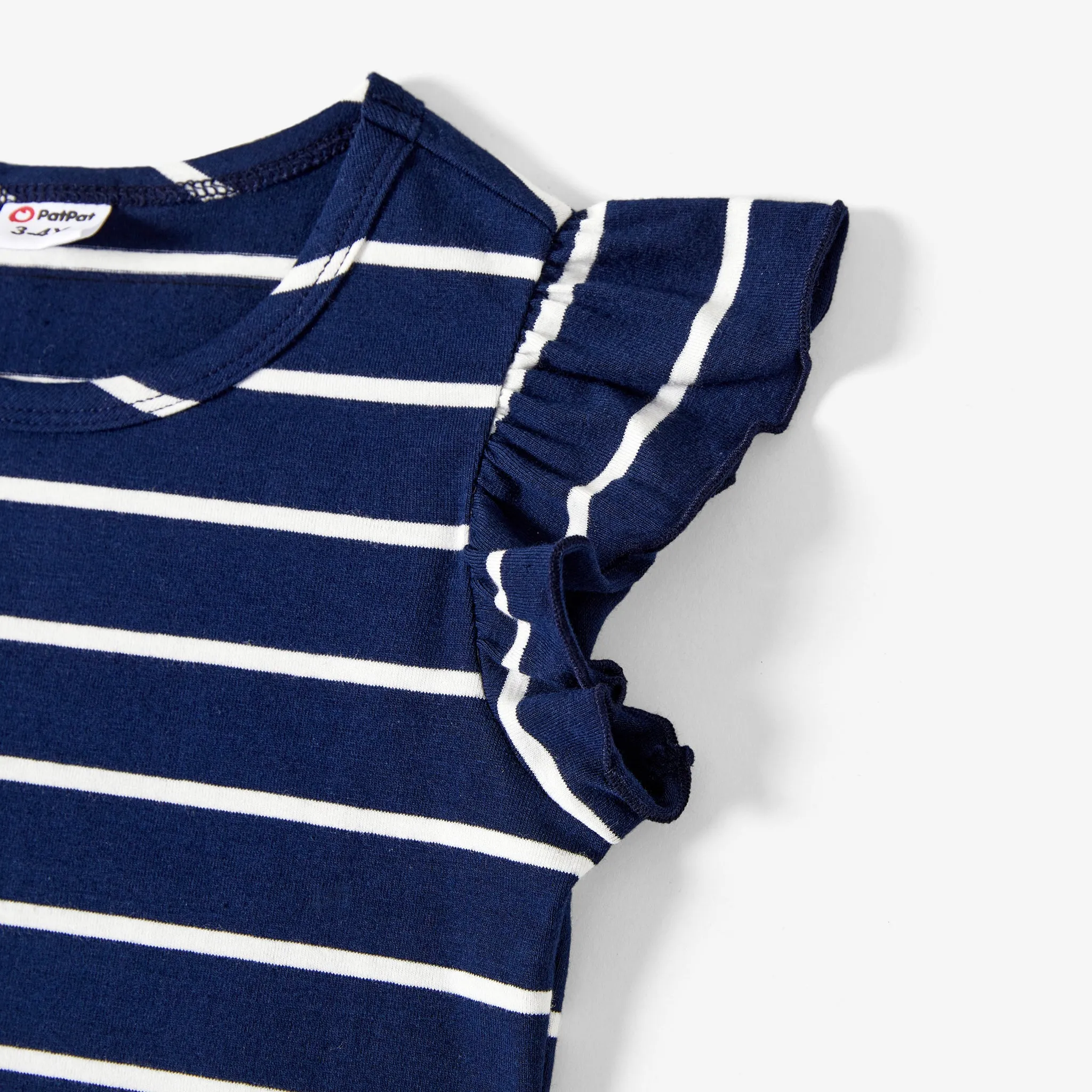 Family Matching Stripe T-shirt and Stripe Cotton Crisscross Bodycon Knitted Off-Shoulder Dress Sets
