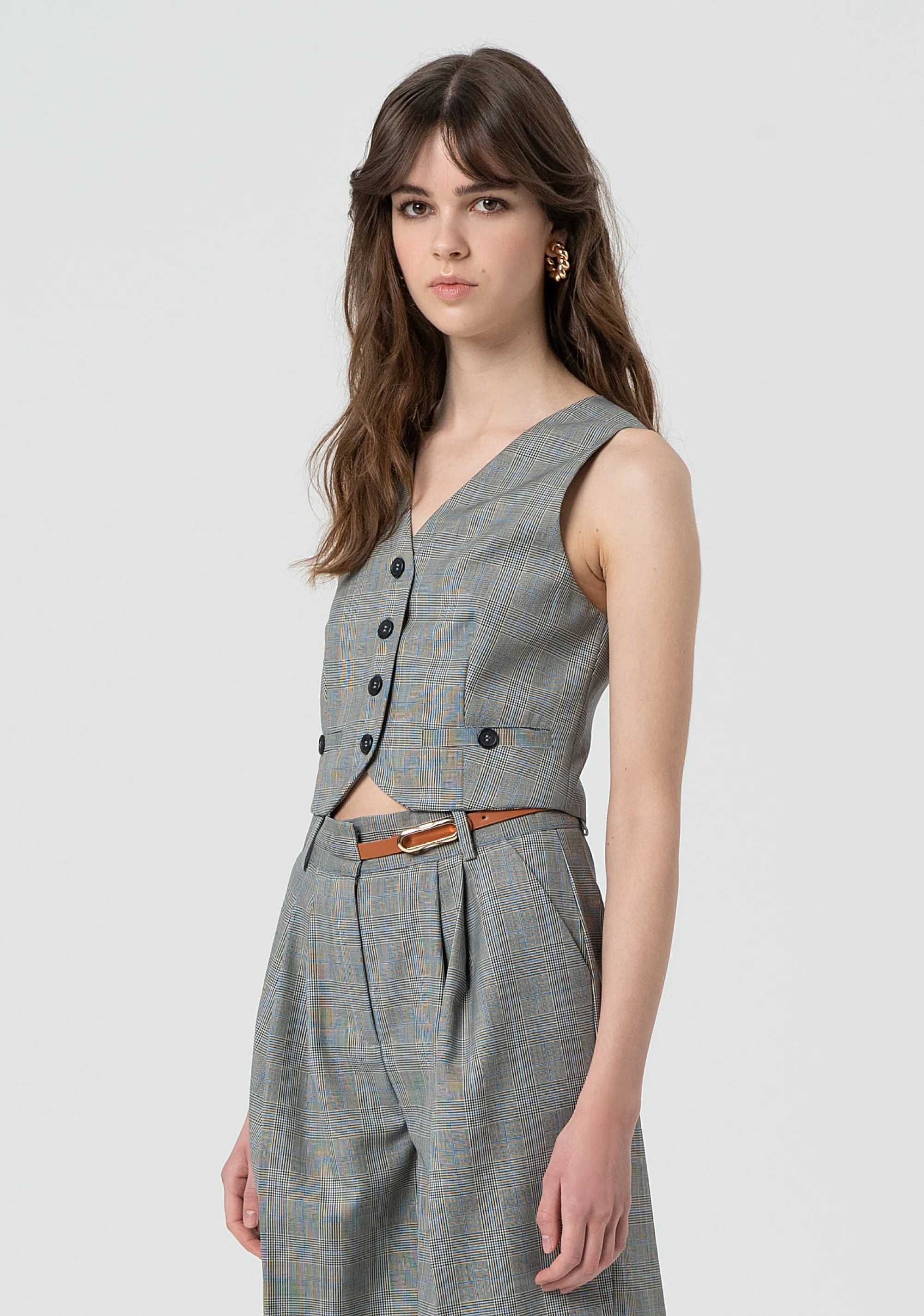 Gilet regular fit made in Prince of Wales fabric