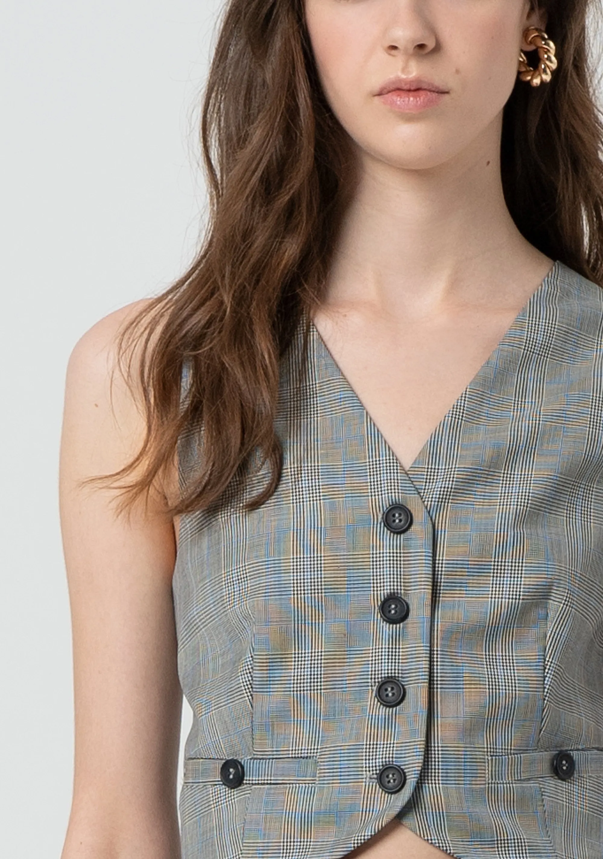 Gilet regular fit made in Prince of Wales fabric