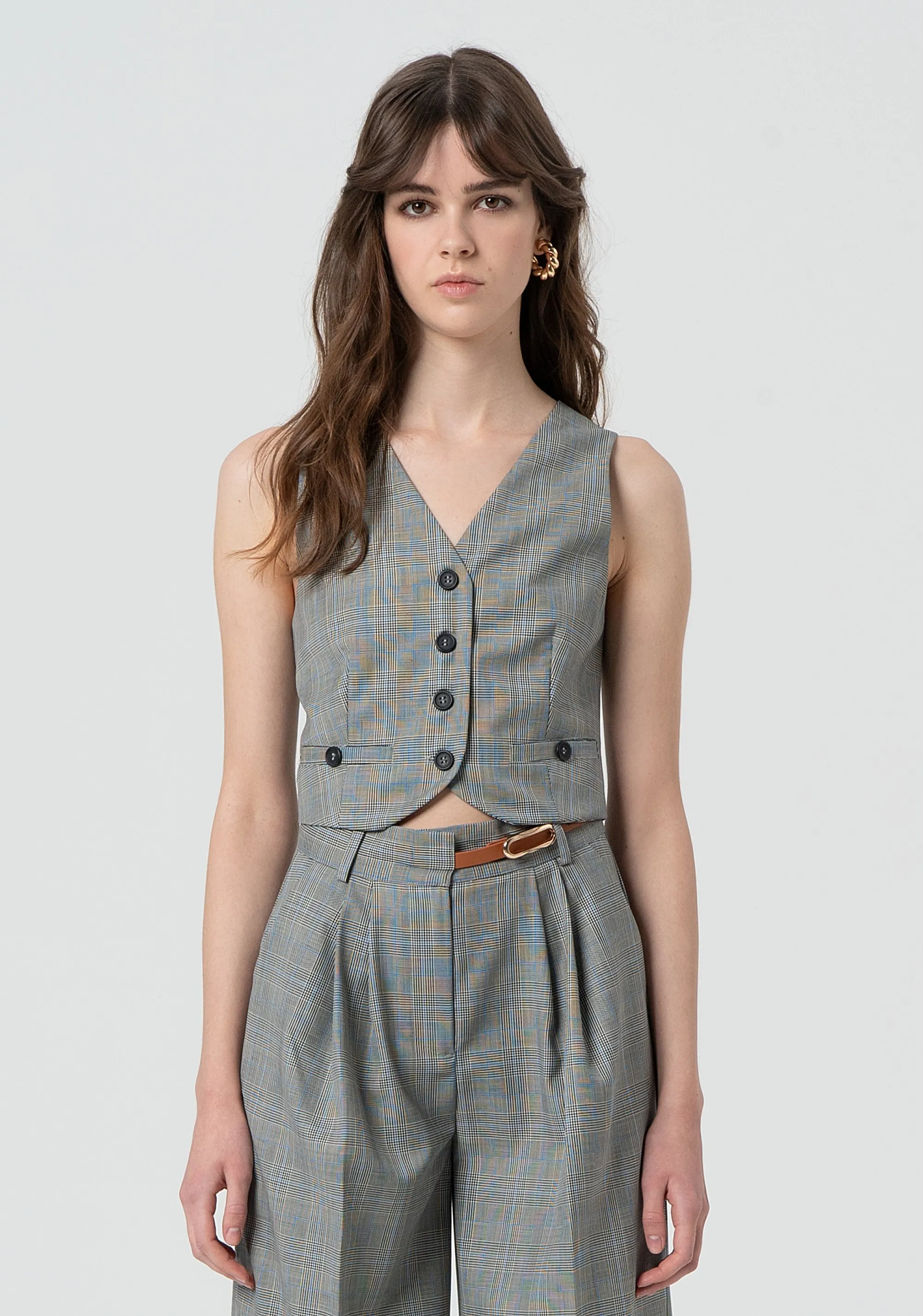 Gilet regular fit made in Prince of Wales fabric