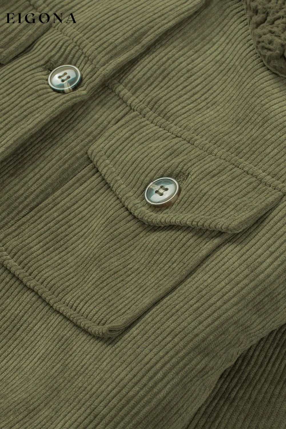 Green Corduroy Ribbed Shell Fleece Lining Jacket