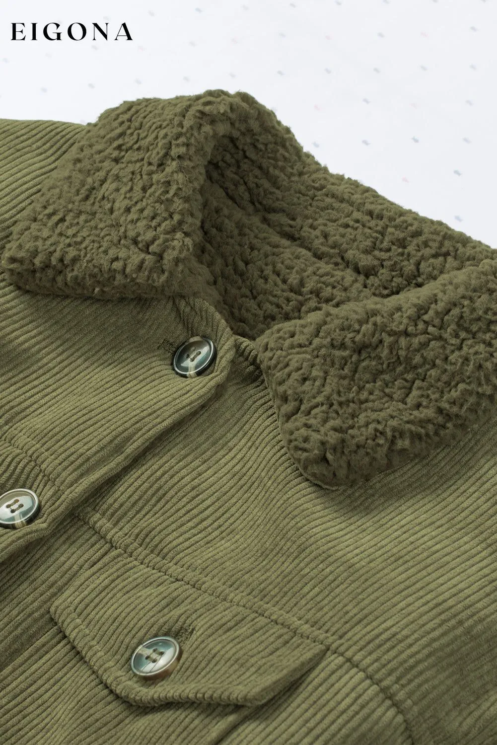 Green Corduroy Ribbed Shell Fleece Lining Jacket