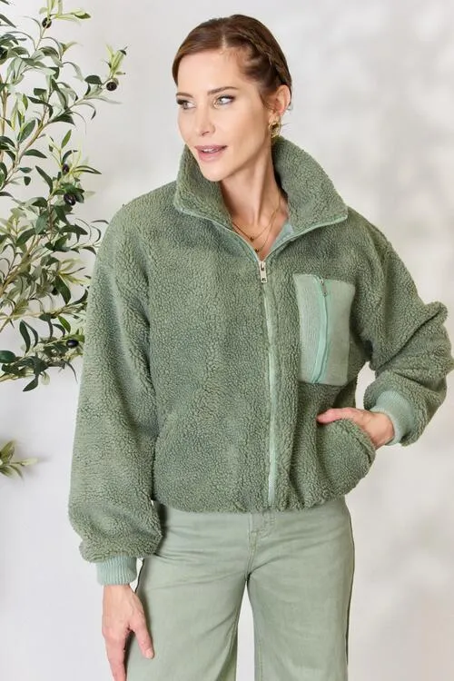 Heimish Sage Green Zip Up Collared Jacket