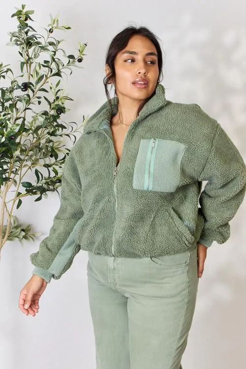 Heimish Sage Green Zip Up Collared Jacket