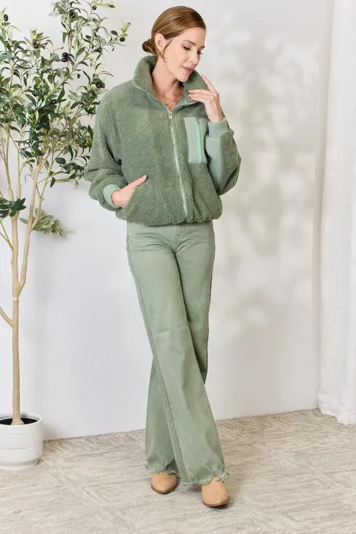 Heimish Sage Green Zip Up Collared Jacket