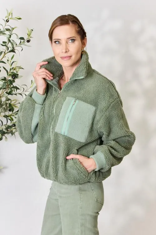 Heimish Sage Green Zip Up Collared Jacket