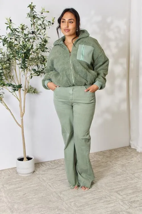 Heimish Sage Green Zip Up Collared Jacket