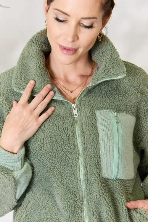 Heimish Sage Green Zip Up Collared Jacket