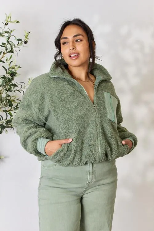 Heimish Sage Green Zip Up Collared Jacket