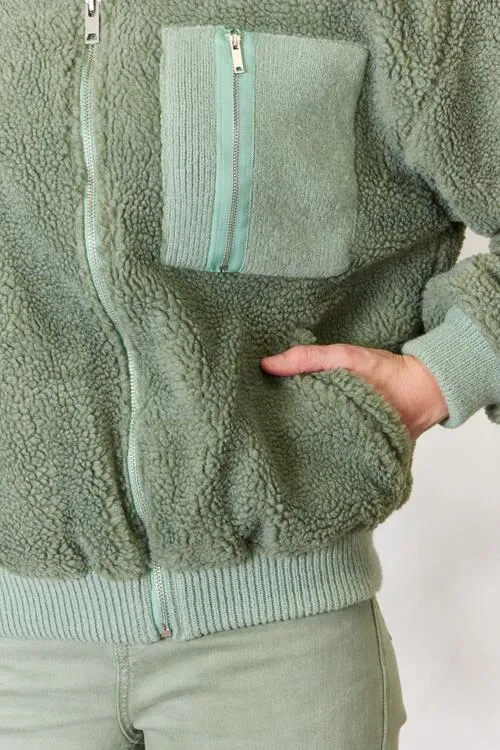 Heimish Sage Green Zip Up Collared Jacket