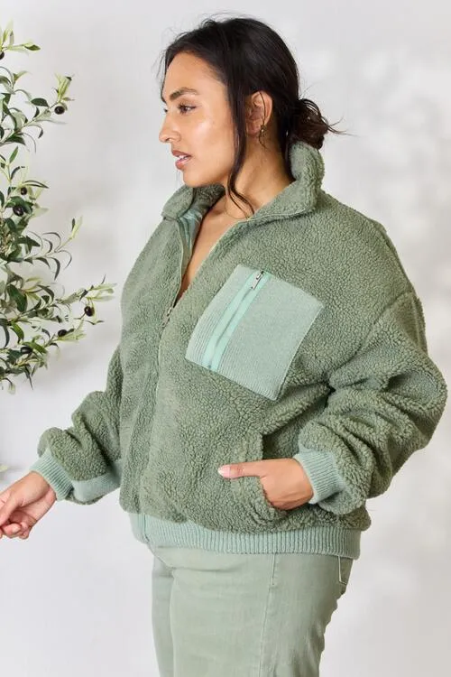 Heimish Sage Green Zip Up Collared Jacket