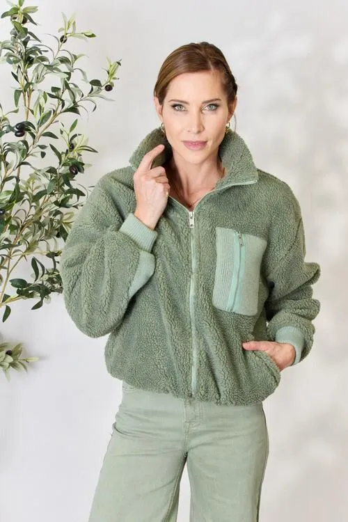 Heimish Sage Green Zip Up Collared Jacket
