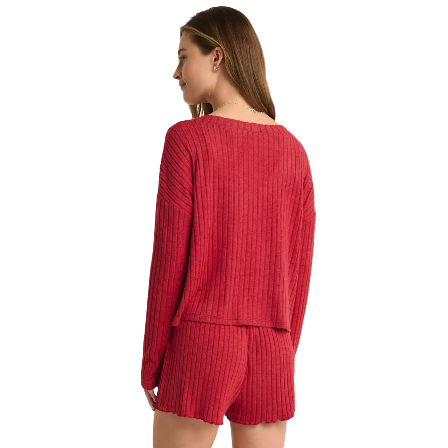 Mara Long Sleeve Cardigan Top Red