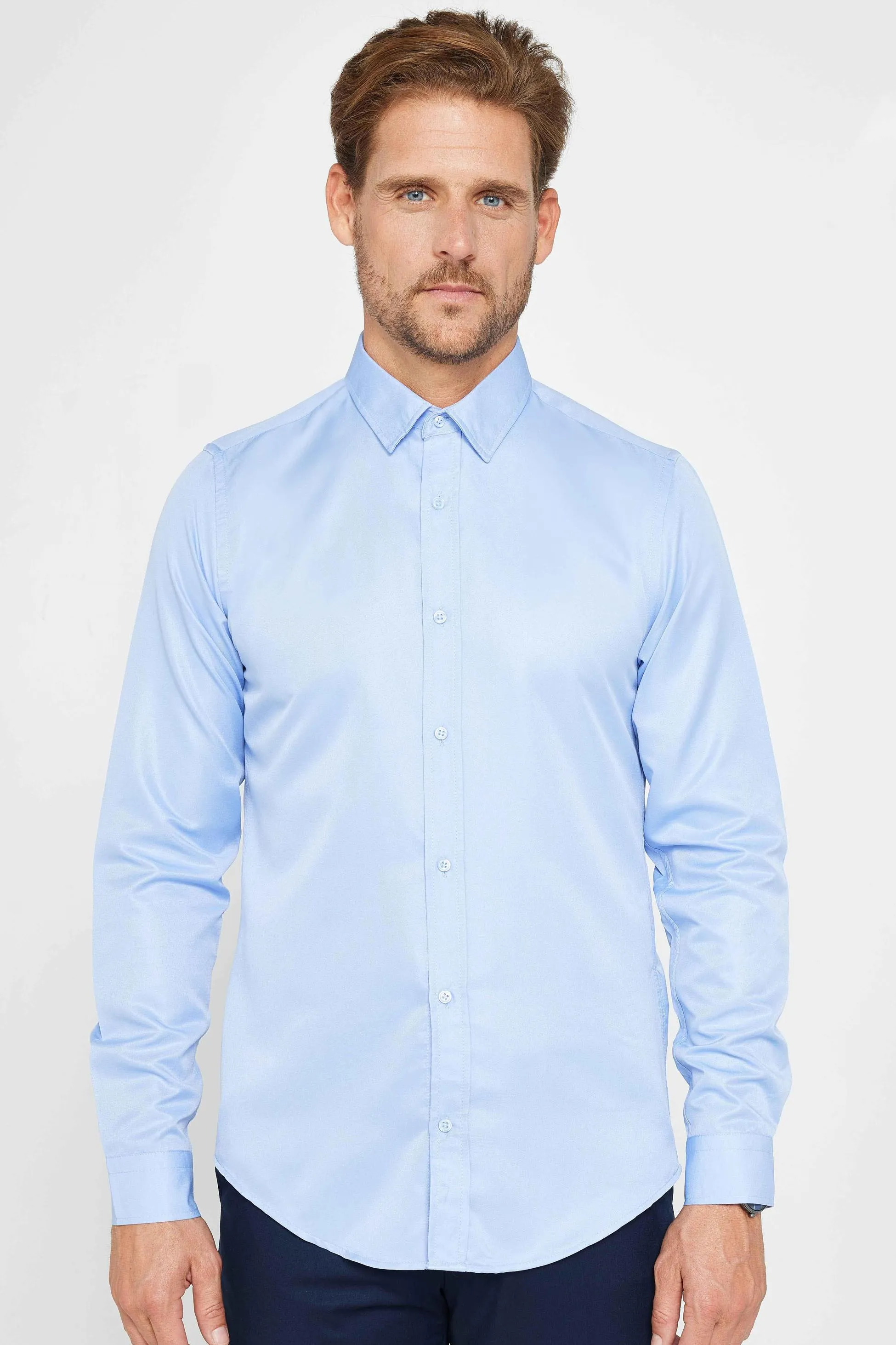 Men's Slim Fit Long Sleeve Dress Shirt - POLY - Sky Blue