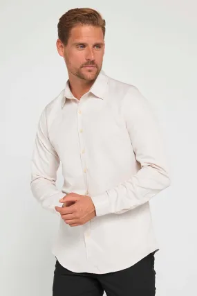 Men's Slim Fit Long Sleeve Dress Shirt - POLY - Stone Beige