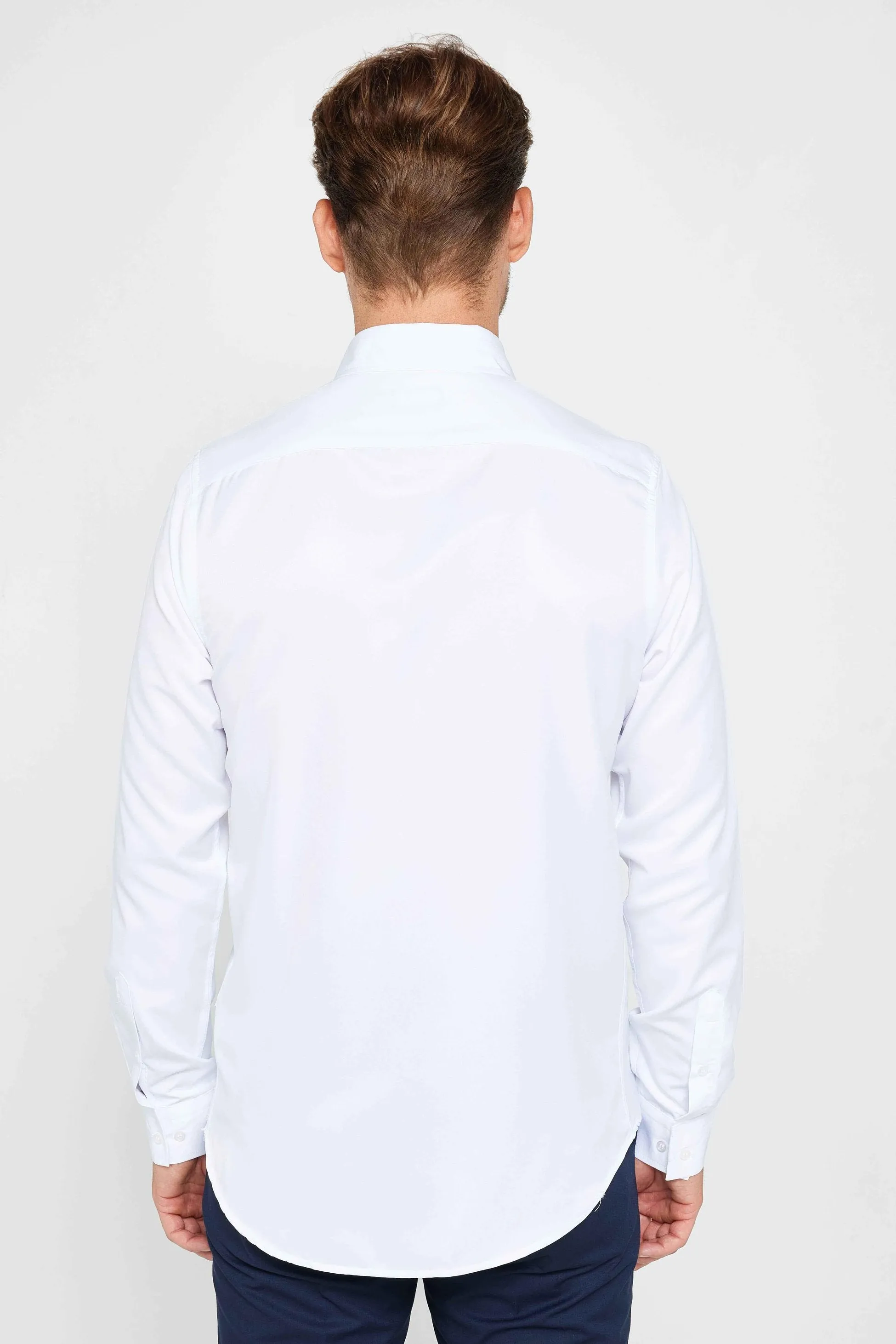 Men's Slim Fit Long Sleeve Dress Shirt - POLY - White