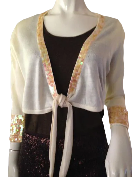 New York & Company 60's crop sweater with tie front and sequins size S/M (SKU 000210)