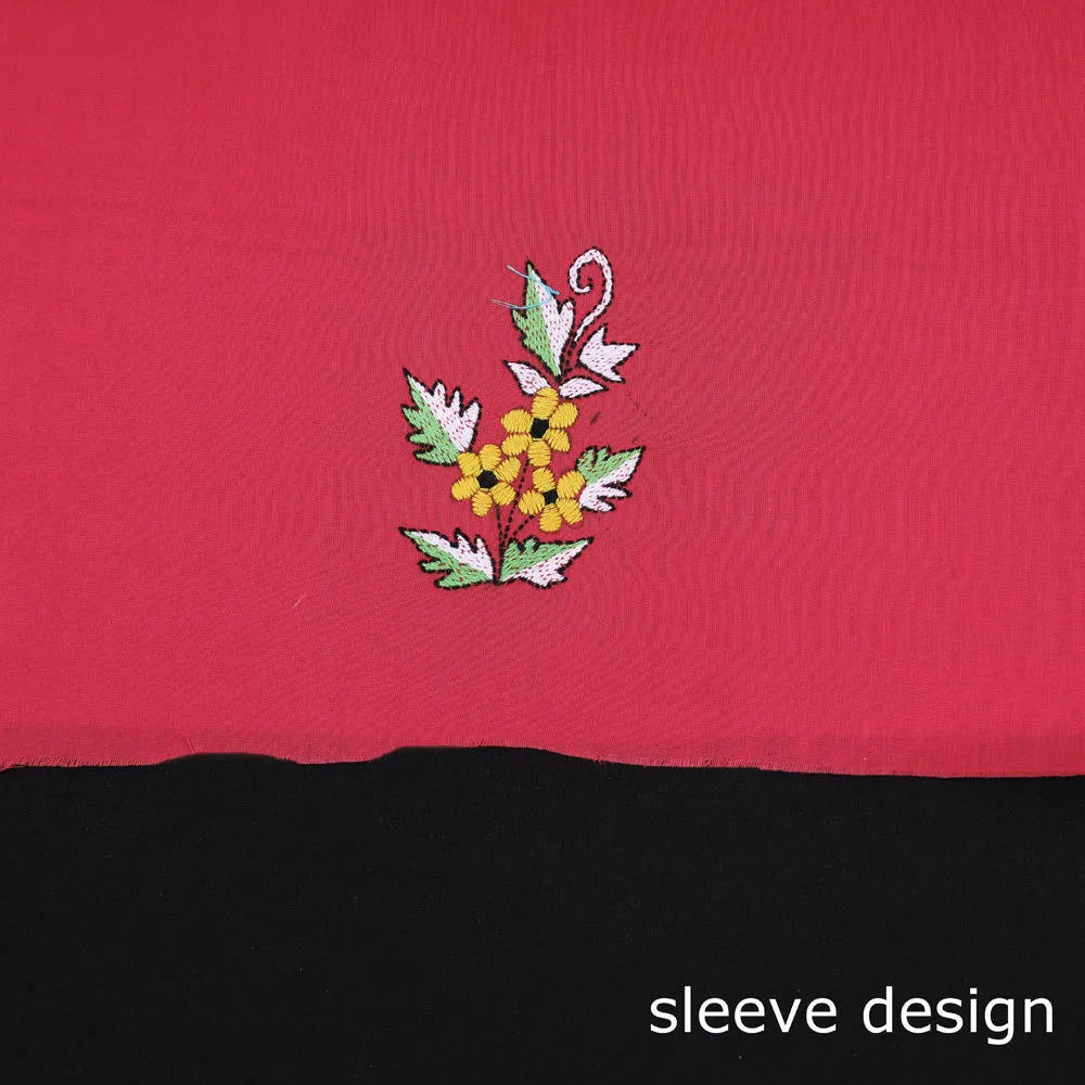 Pink - Bengal Kantha Embroidered Pure Cotton Kurta Material