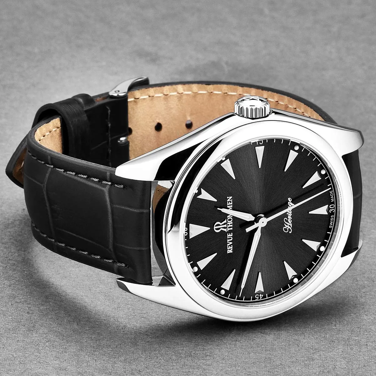 Revue Thommen Men's 'Heritage' Black Dial Black Leather Strap Automatic Watch 21010.2538