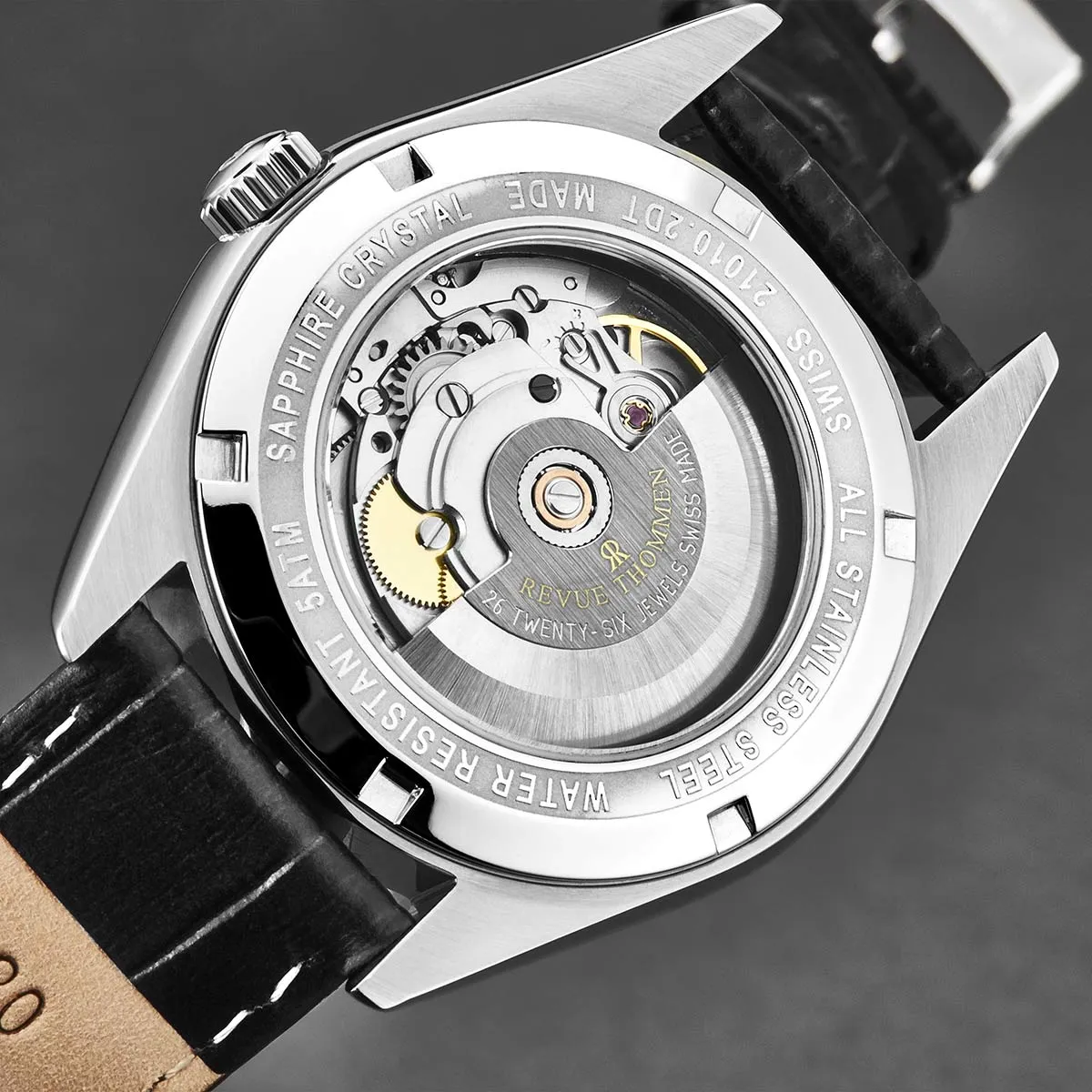 Revue Thommen Men's 'Heritage' Black Dial Black Leather Strap Automatic Watch 21010.2538