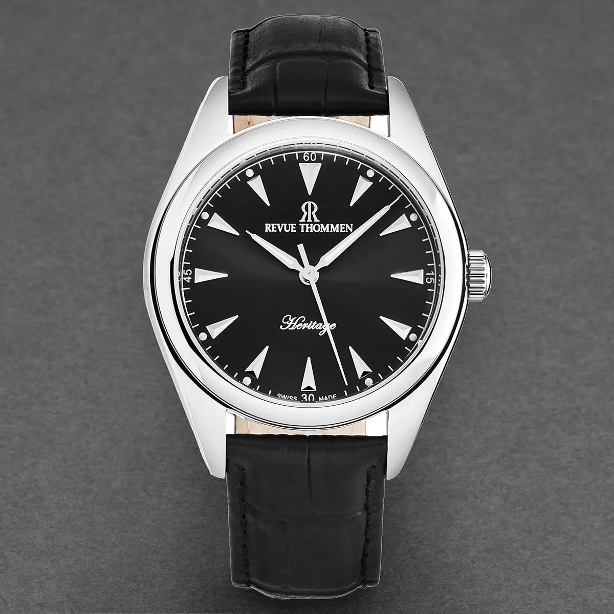 Revue Thommen Men's 'Heritage' Black Dial Black Leather Strap Automatic Watch 21010.2538