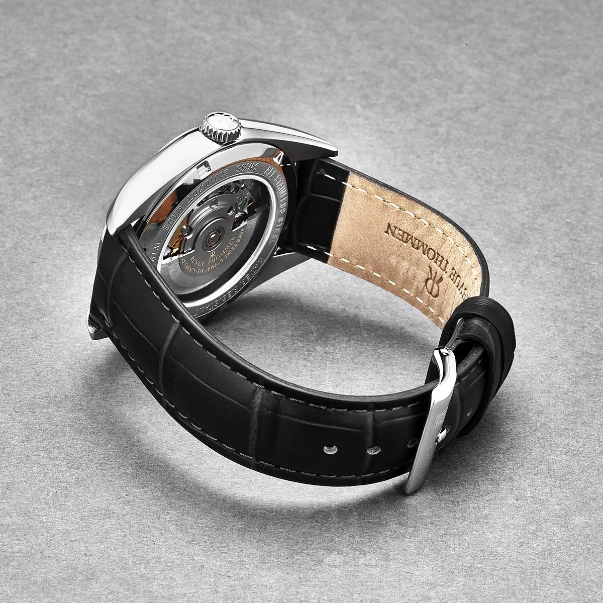 Revue Thommen Men's 'Heritage' Black Dial Black Leather Strap Automatic Watch 21010.2538