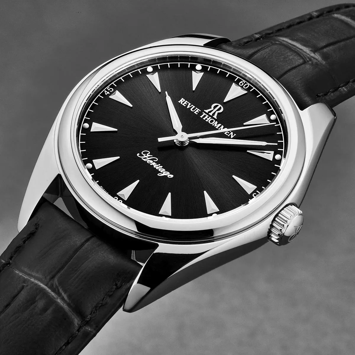 Revue Thommen Men's 'Heritage' Black Dial Black Leather Strap Automatic Watch 21010.2538